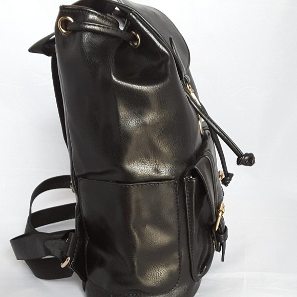 BLACK FAUX LEATHER BACKPACK - Picture 4 of 6